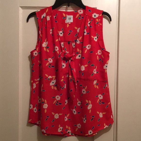 Cabi | Tied Up Red Floral Tank Top w/ Front Tie Small Style Number # 5734 - Picture 2 of 6